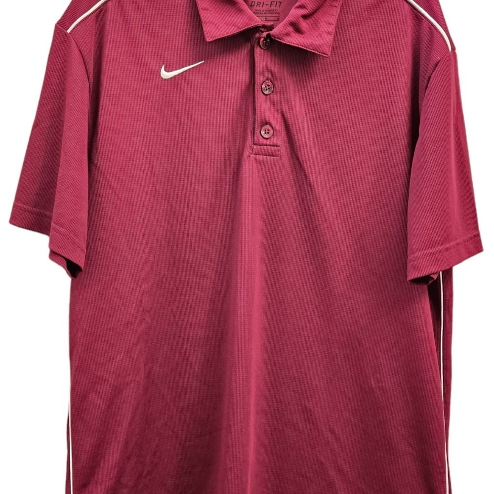 Nike Polo Collared Shirt Men's Medium Dri Fit Red Maroon 1/4 Button Casual EUC